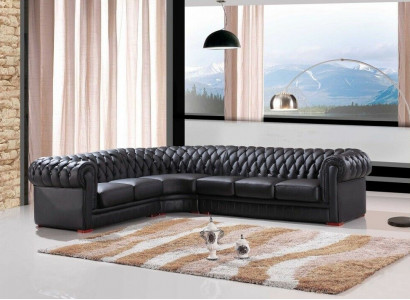 Chesterfield Ecksofa Eckcouch Designer Sofa Schwarz Couch 100% Leder 